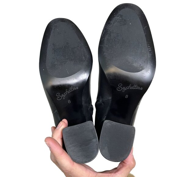 SOLD Anthropologie Seychelles Black Leather Heeled Ankle Boots Rounded Toe SZ 8 - Picture 12 of 12